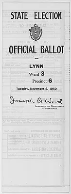 Massachusetts Election Ballot November 8, 1960