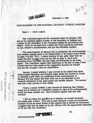 Memorandum on the National Security Council Meeting, with Attached Note for Dean Rusk