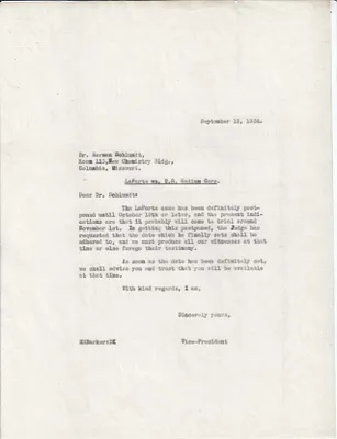 Letters Sent to Dr. Herman Schlundt, September 12, 1934