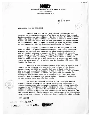 Memorandum from Rear Admiral R. H. Hillenkoetter to President Harry S. Truman