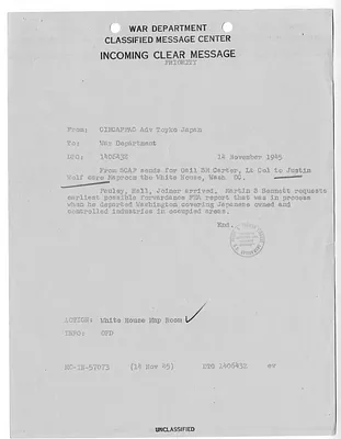 Cable from Lieutenant Colonel Gail Carter to Justin Wolf