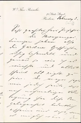 Reincke, William Theo autograph letter signed to Hugo Münsterberg, Boston, 03 February 1902