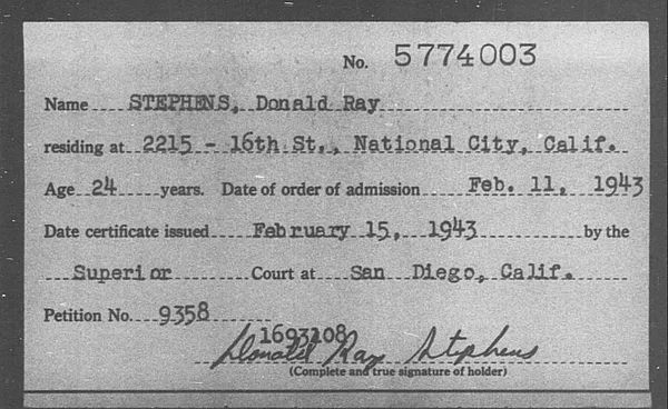 Stephens, Donald Ray - 1943