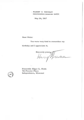 Letter from Harry S. Truman to Edgar Hinde