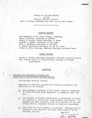 Minutes, First Meeting of the National Security Council