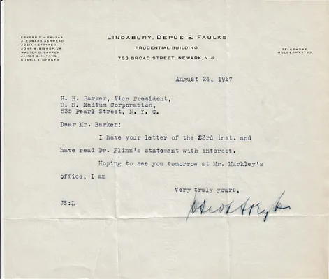 Letters Received to H.H. Barker, August 24, 1927
