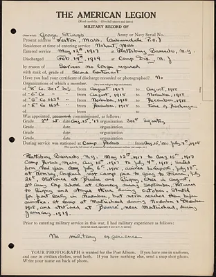 American Legion military record of George Sturgis