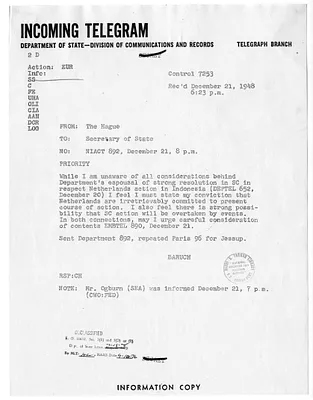 Telegram from Herman Benjamin Baruch to Secrertary of State George C. Marshall