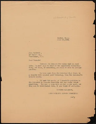 Sacco-Vanzetti Defense Committee typed letter (copy) to Joseph M. Coldwell, Boston, Mass., June 23, 1927