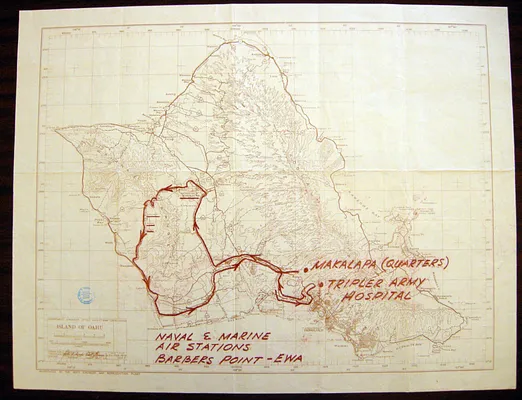 Map, Naval and Marine Air Stations, Oahu