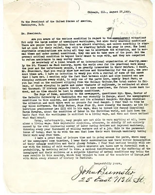 Letter from John Beemster to President Herbert Hoover