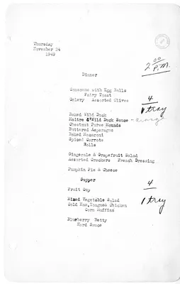White House Dinner and Supper Menu