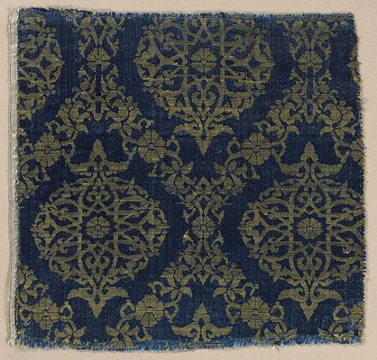 Lampas with foliate medallions in ogival lattice