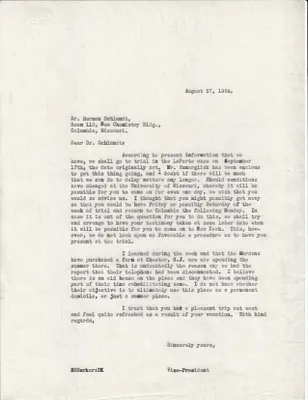 Letters Sent to Dr. Herman Schlundt, August 27, 1934