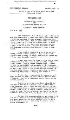 Remarks of the President and Question and Answer Session, William P. Hobby Airport [Ford Speech or Statement]