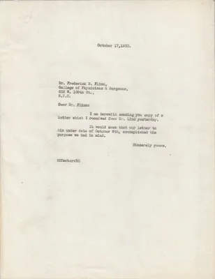 Letters Sent to Dr. Frederick B. Flinn, October 17, 1930