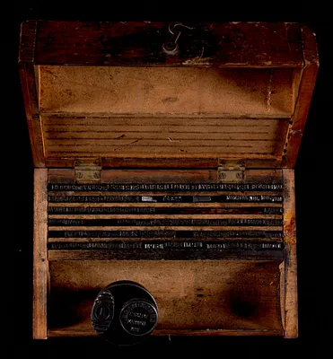 Post office wooden box with date and time stamps