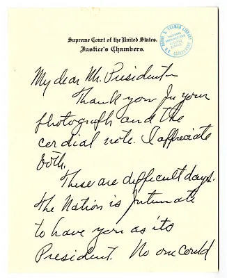 Letter from Justice Stanley F. Reed to President Harry S. Truman