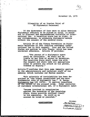 Illegality of an Iranian Trial of U.S. Diplomatic Personnel