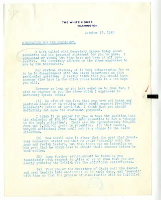 Memorandum from Samuel Rosenman to President Harry S. Truman