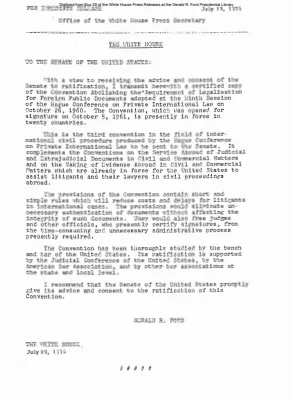 Presidential statement to the Senate on the Convention Abolishing the Requirement of Legalization for Foreign Public Documents [Ford Speech or Statement]