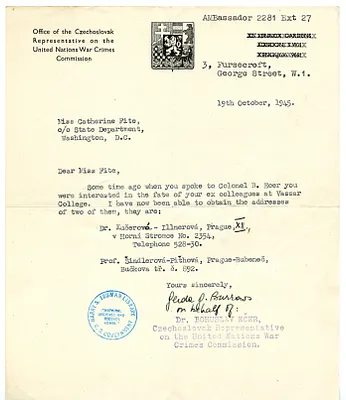 Letter from Bohuslav Ecer to Katherine Fite