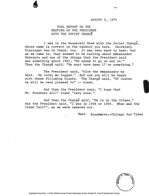 Meeting of the President with the Soviet ChargΘ [Pool Report]