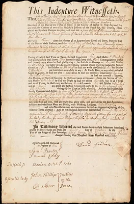 Jonathan Johnson indentured to apprentice with David Gardner of Boston, 1 October 1760