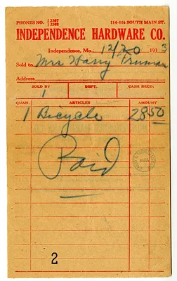 Receipt from Independence Hardware Company