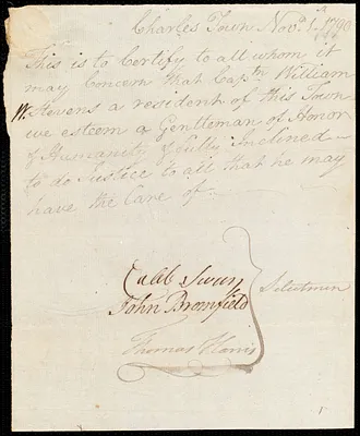 Ann Trainhorne indentured to apprentice with William W. Stevens of Charlestown, 2 November 1790