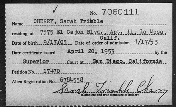 Cherry, Sarah Trimble - 1953