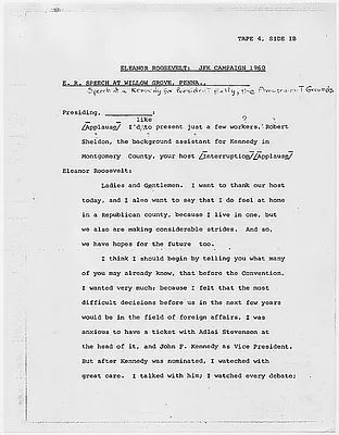 Speech by Eleanor Roosevelt in Willow Grove, Pennsylvania