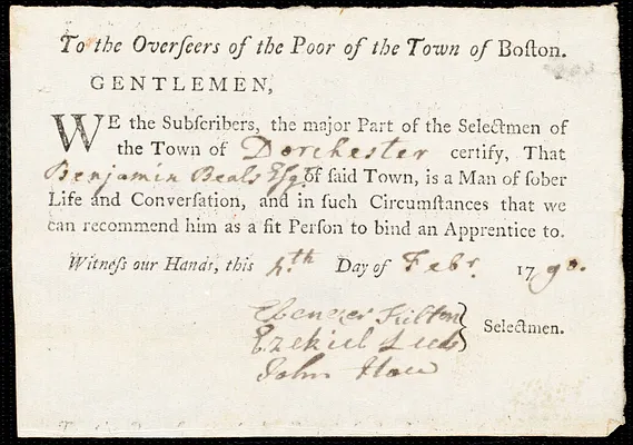 Suckey Waterman indentured to apprentice with Benjamin Beale of Dorchester, 2 February 1790