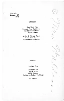 White House Luncheon and Dinner Menu