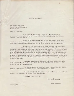 Letters Sent to Dr. Herman Schlundt, October 19, 1932