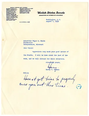 Letter from Harry S. Truman to Edgar Hinde