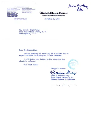 Letter to Leon H. Keyserling from Patricia Gray