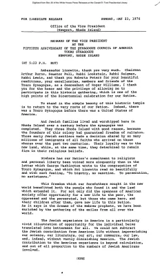 Remarks of the Vice President at the Fiftieth Anniversary of the Synagogue Council of America, Touro Synagogue, Newport, Rhode Island [Speeches by Others]