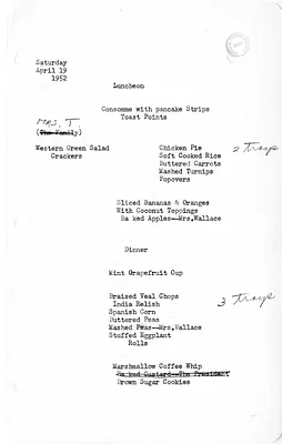 White House Luncheon and Dinner Menu