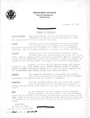 Memorandum, State Department Summary of Telegrams