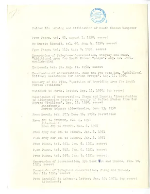 List, Folder 12: Arming and Utilization of South Korean Manpower