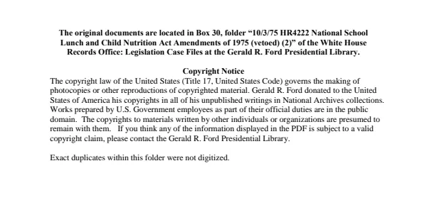 1975/10/03 HR4222 National School Lunch and Child Nutrition Act Amendments of 1975 (vetoed) (2)