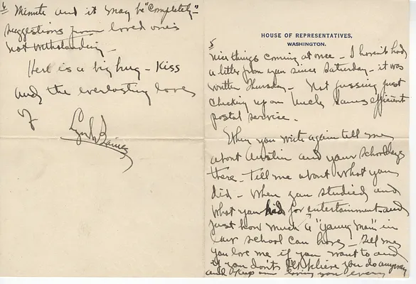 Letter from Lyndon Johnson to Lady Bird Taylor