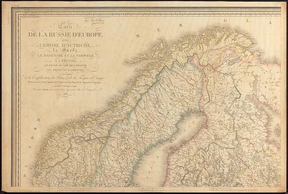 Carte de la Russie d'Europe, avec l'Empire d'Autriche, la Suede, le Danemark et la Norwege, la Prusse, le Grand Duche ́de Varsovie, les provinces Illyriennes, et une partie de la Confédération du Rhin et de la Turquie d'Europe