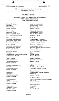 Attendees at the President's Breakfast with Media Executives, The Diplomat Hotel [Meeting Attendee List]