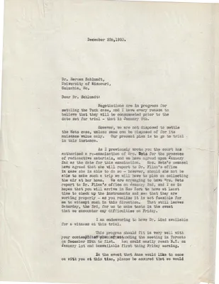 Letters Sent to Dr. Herman Schlundt, December 22, 1930