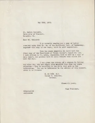 Letters Sent to Dr. Herman Schlundt, May 25, 1931