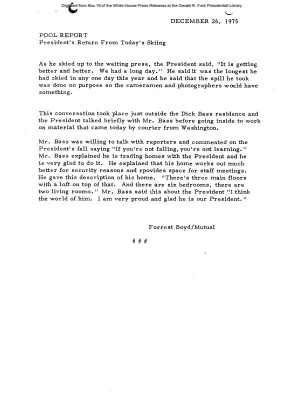 President's Return from Today's Skiing [Pool Report]