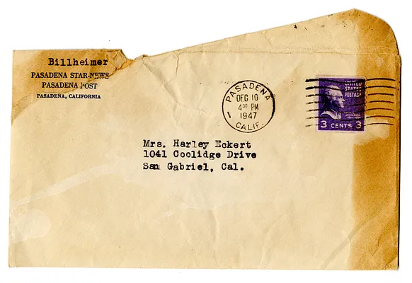 Envelope Addressed to Laura (Mrs. Harley) Eckert