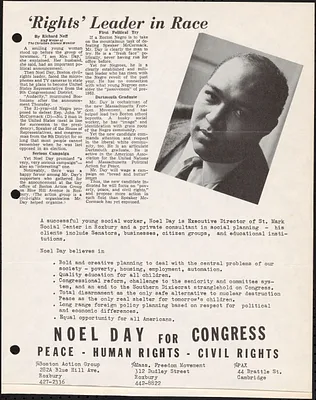 “Rights’ Leader in Race” article by Richard Neff, staff writer of The Christian Science Monitor with information about Noel Day